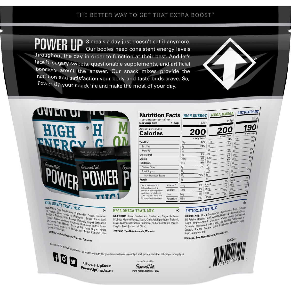 미국직구 Gourmet Nut Power Up Trail Mix, Variety Pack, 1.5 oz, 24 ct
