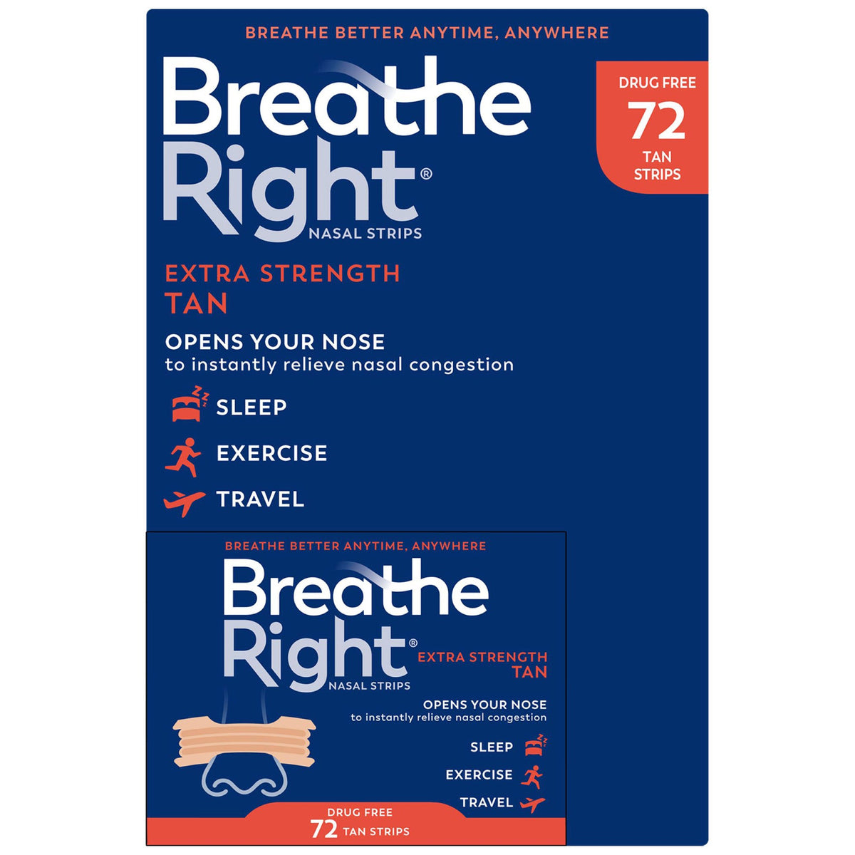미국직구 브리드라이트 코골이 밴드 Breathe Right Extra Strength Nasal Strips, 72 Strips