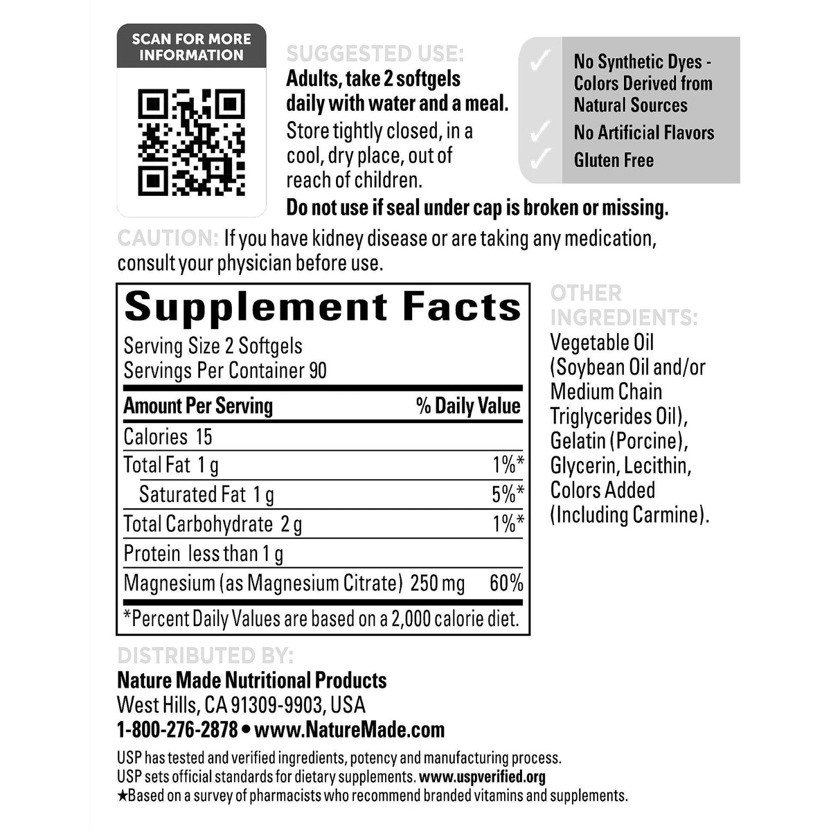 미국직구 네이처메이드 마그네슘 Nature Made Magnesium Citrate 250 mg., 180 Softgels