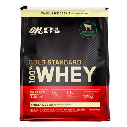 미국직구 옵티멈뉴트리션 웨이 프로틴 파우더 바닐라 Optimum Nutrition Gold Standard 100% Whey Protein Powder, Vanilla Ice Cream, 5.47 lbs