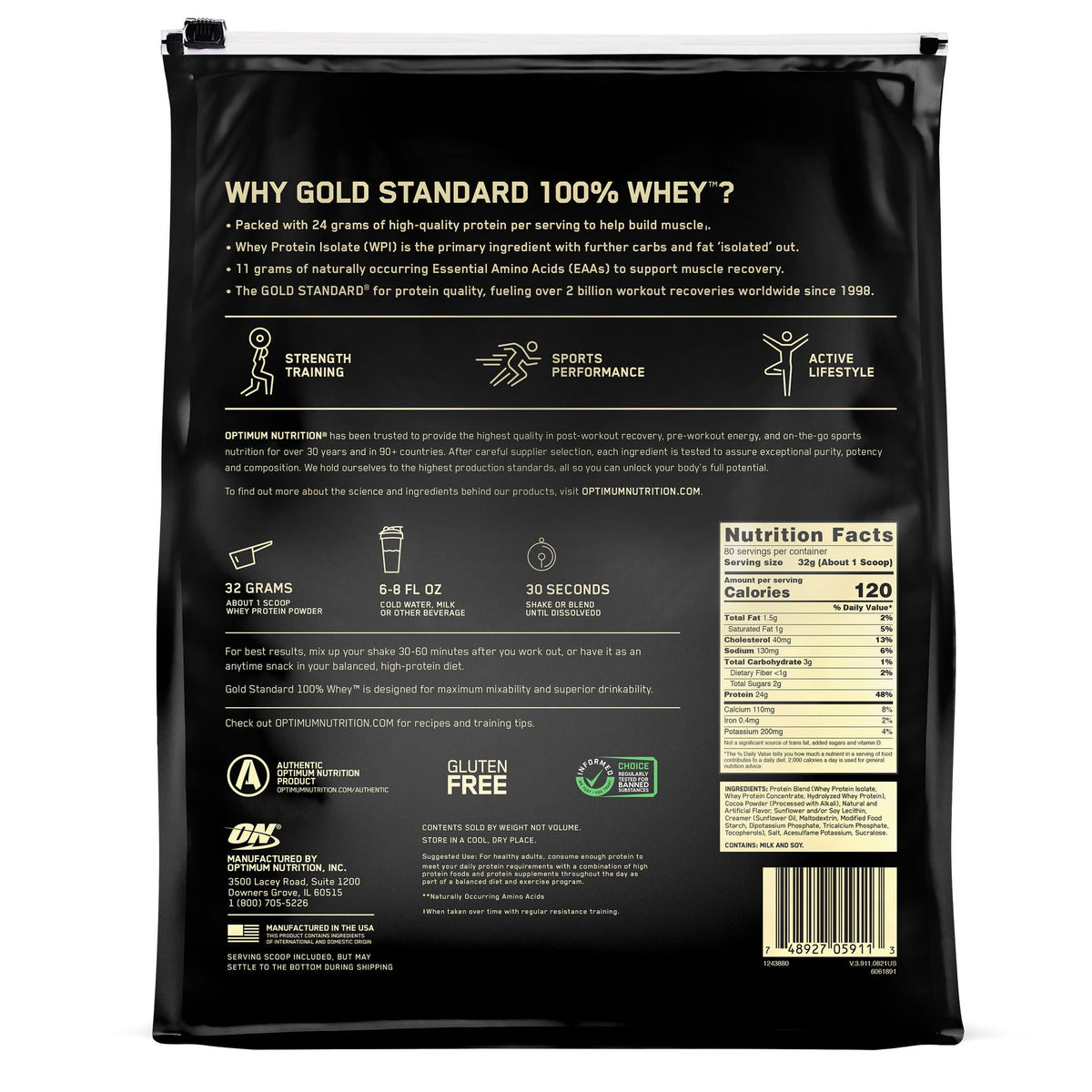미국직구 옵티멈뉴트리션 웨이 프로틴 파우더 초콜릿 Optimum Nutrition Gold Standard 100% Whey Protein Powder, Extreme Milk Chocolate, 5.64 lbs