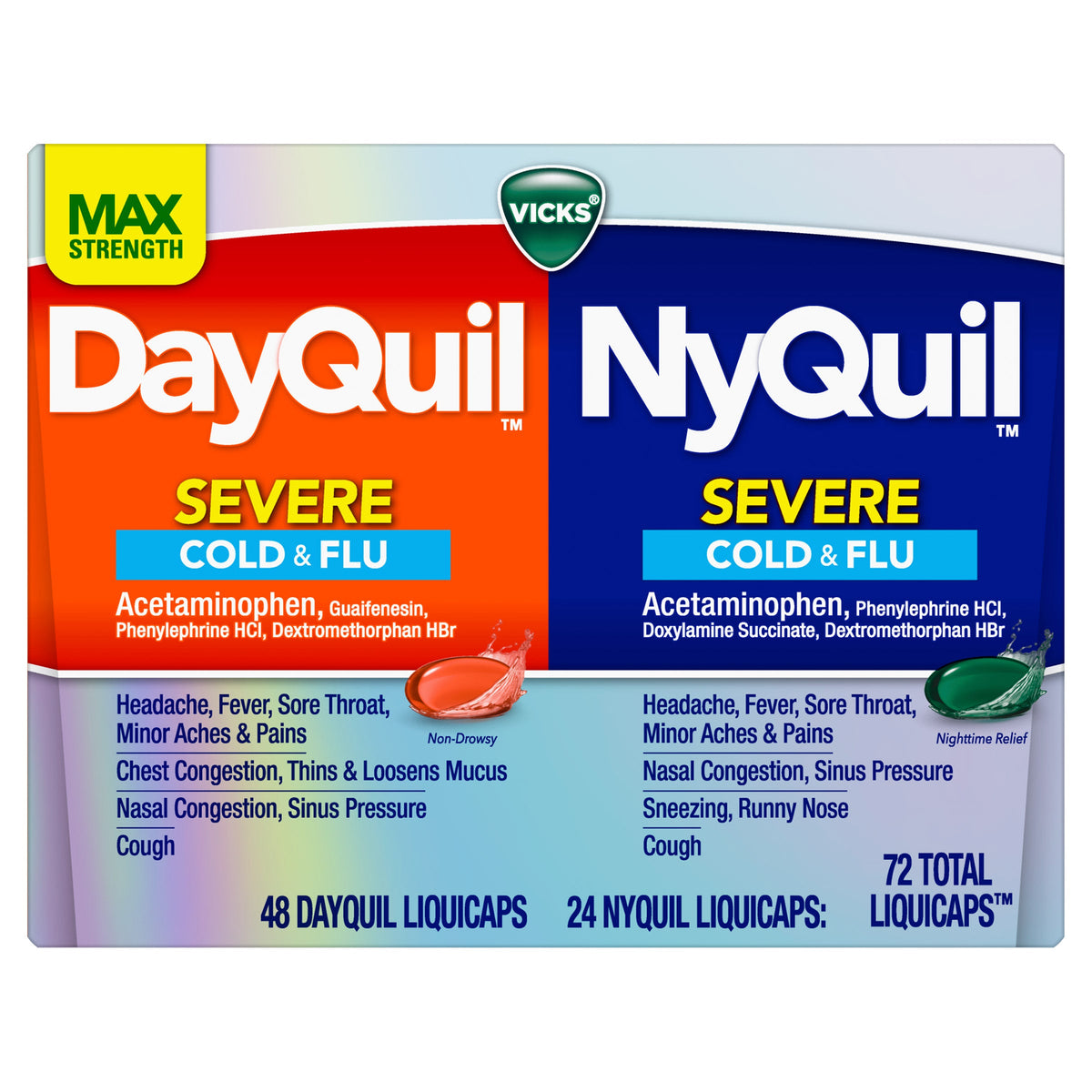 미국직구 데이퀼 감기약 Vicks Severe DayQuil and NyQuil Cough, Cold & Flu Relief, 72 LiquiCaps