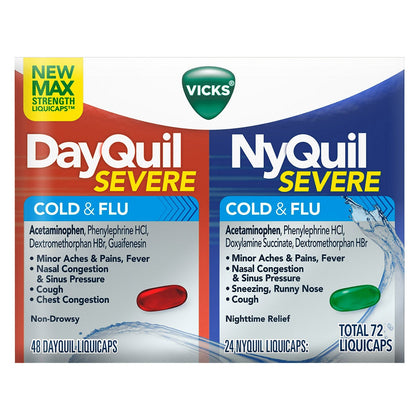미국직구 데이퀼 감기약 Vicks Severe DayQuil and NyQuil Cough, Cold & Flu Relief, 72 LiquiCaps