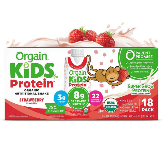 미국직구 Orgain Kids 237ml / Orgain Kids 8g Protein Organic Nutrition Shake, Strawberry 237ml, 1