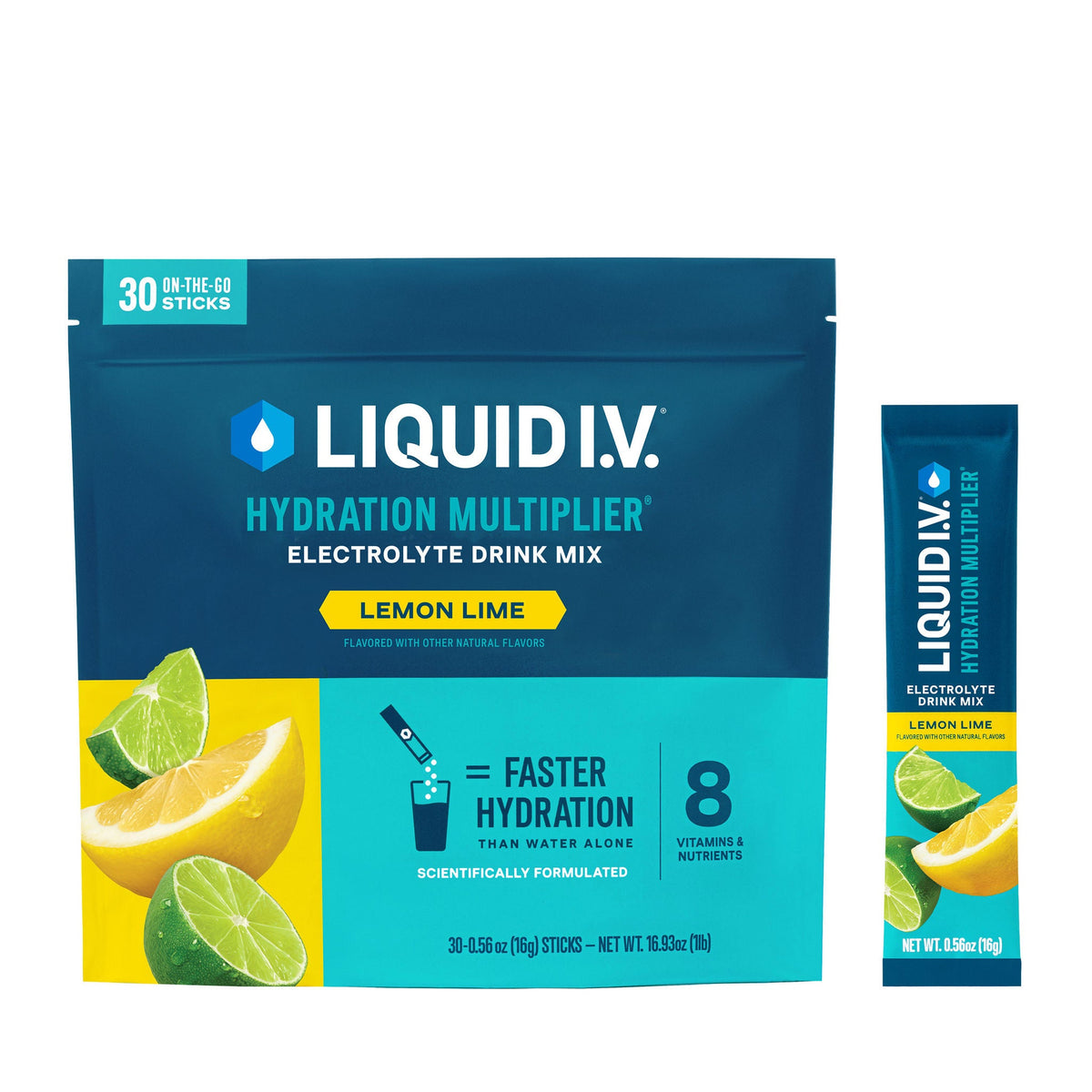 미국직구 리퀴드아이비 전해질 파우더 Liquid I.V. Hydration Multiplier, 30 Individual Serving Stick Packs in Resealable Pouch, Lemon Lime