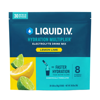미국직구 리퀴드아이비 전해질 파우더 Liquid I.V. Hydration Multiplier, 30 Individual Serving Stick Packs in Resealable Pouch, Lemon Lime