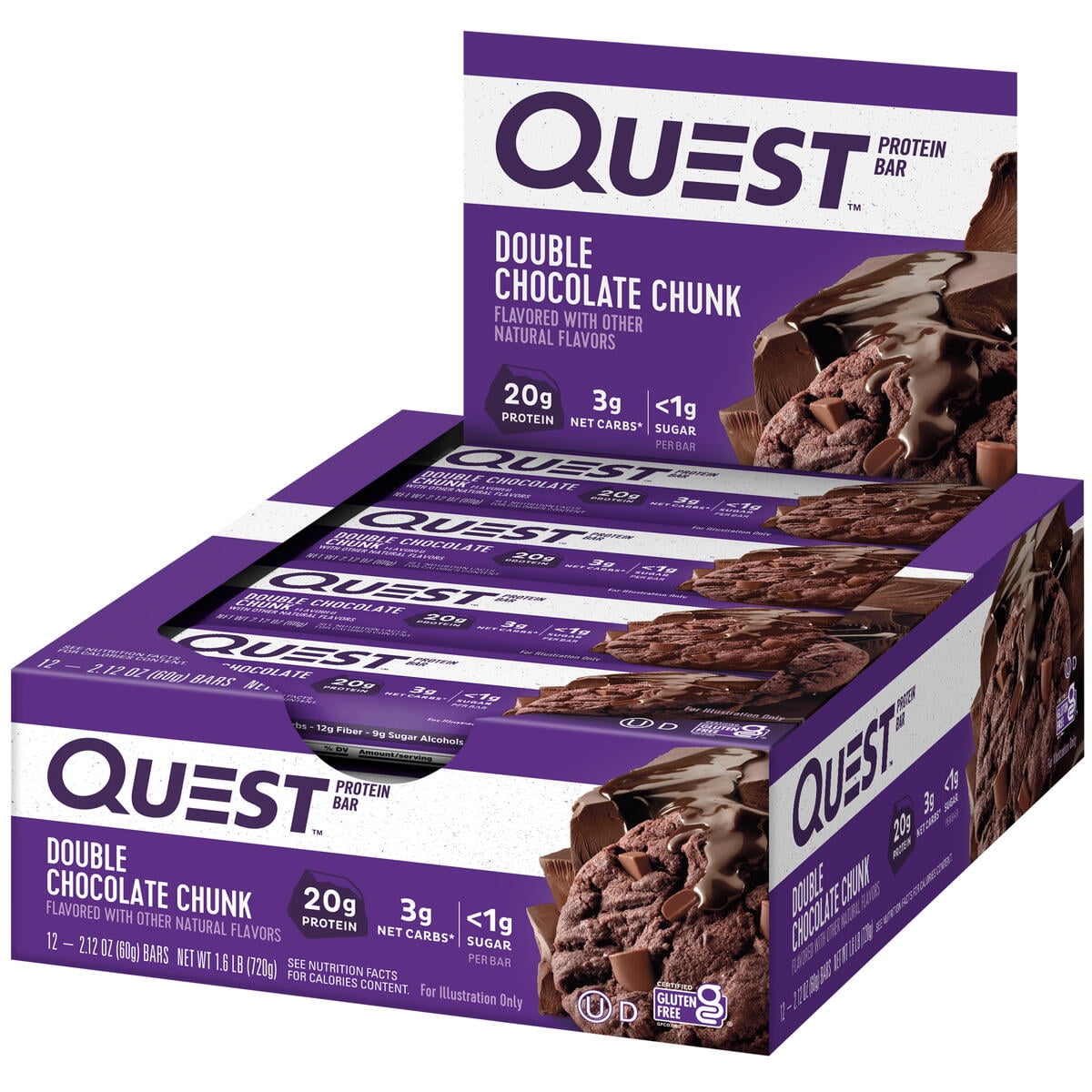 미국직구 퀘스트 Protein Bar, Double Chocolate Chunk, High Protein, Gluten-Free, 12 Count