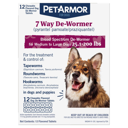 미국직구 펫아머 반려견 해충·구충 PetArmor 7 Way Chewable De-Wormer for Medium and Large Dogs, 12-count