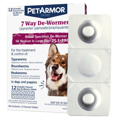 미국직구 펫아머 반려견 해충·구충 PetArmor 7 Way Chewable De-Wormer for Medium and Large Dogs, 12-count