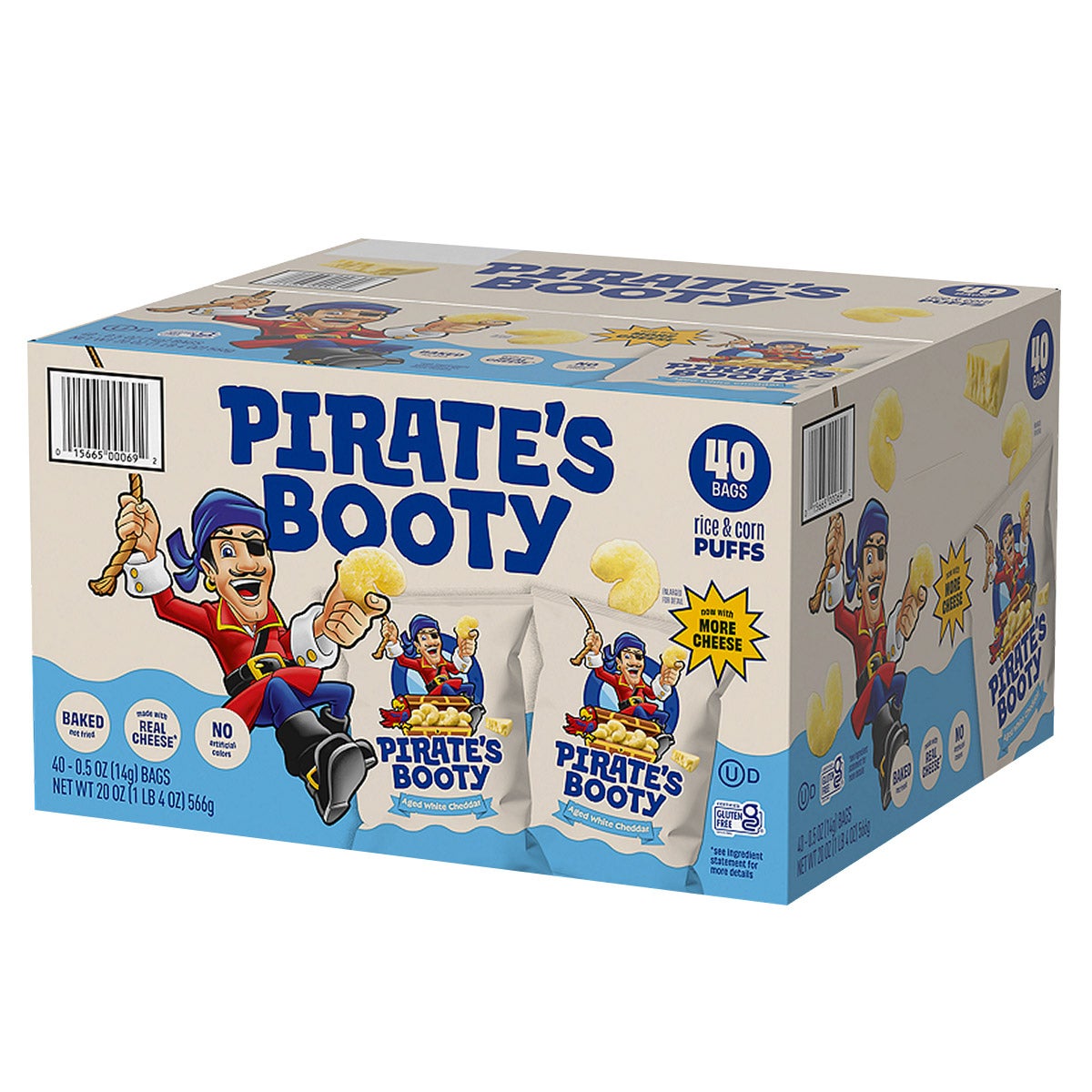 미국직구 Pirate's Booty Rice and Corn Puffs, Aged White Cheddar, 0.5 oz, 40 ct