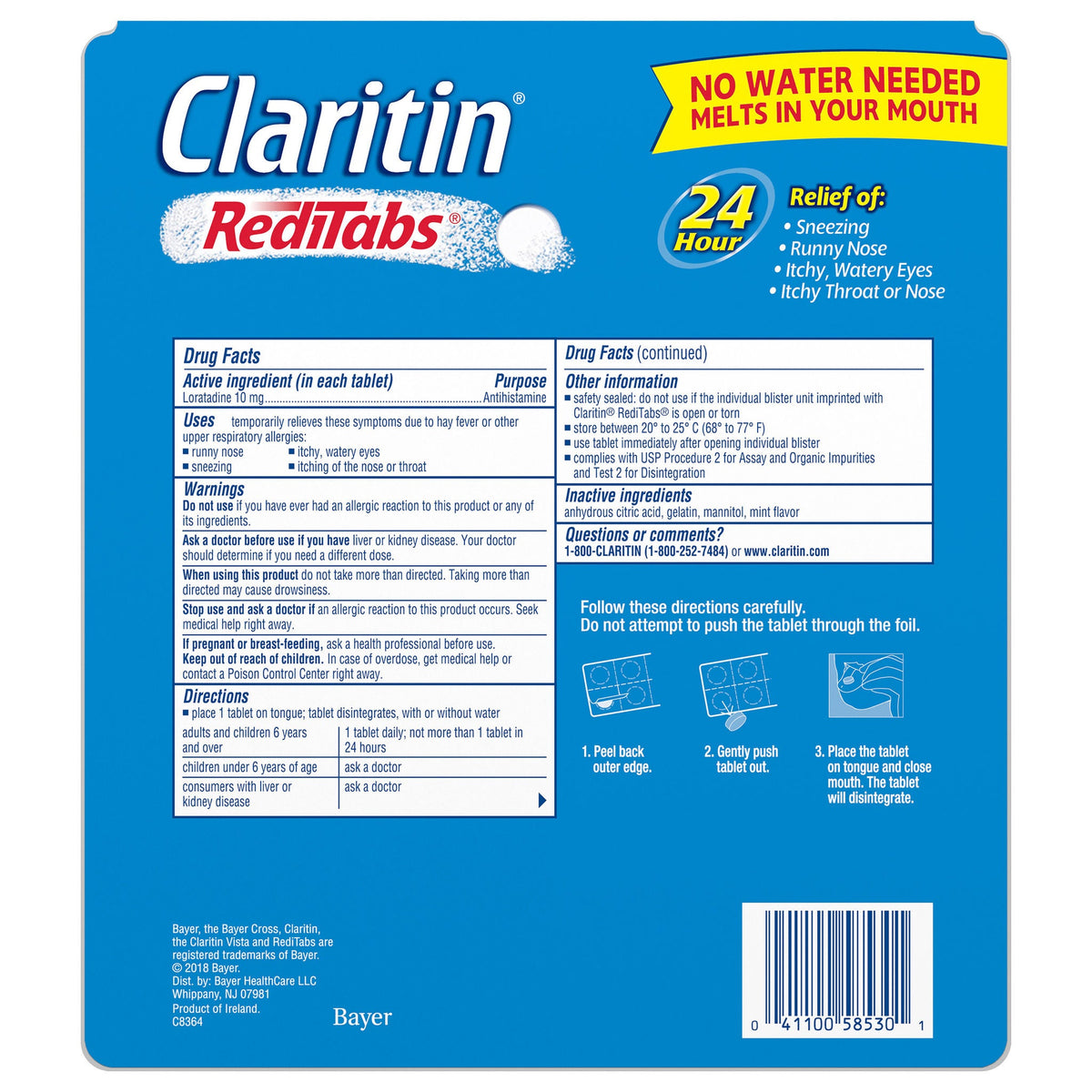 미국직구 클라리틴 생활건강 Claritin RediTabs 10 mg 24 Hour Non-Drowsy, 70 Disintegrating Tablets