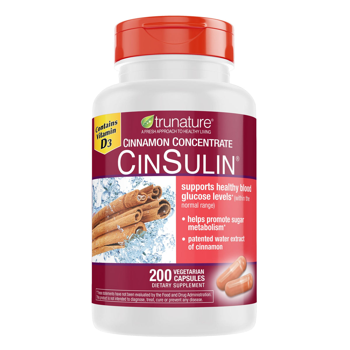 미국직구 트루네이처 영양제 trunature Cinnamon Concentrate Cinsulin 500mg, 200 Vegetarian Capsules