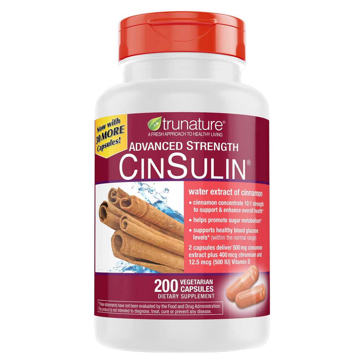미국직구 트루네이처 영양제 trunature Cinnamon Concentrate Cinsulin 500mg, 200 Vegetarian Capsules
