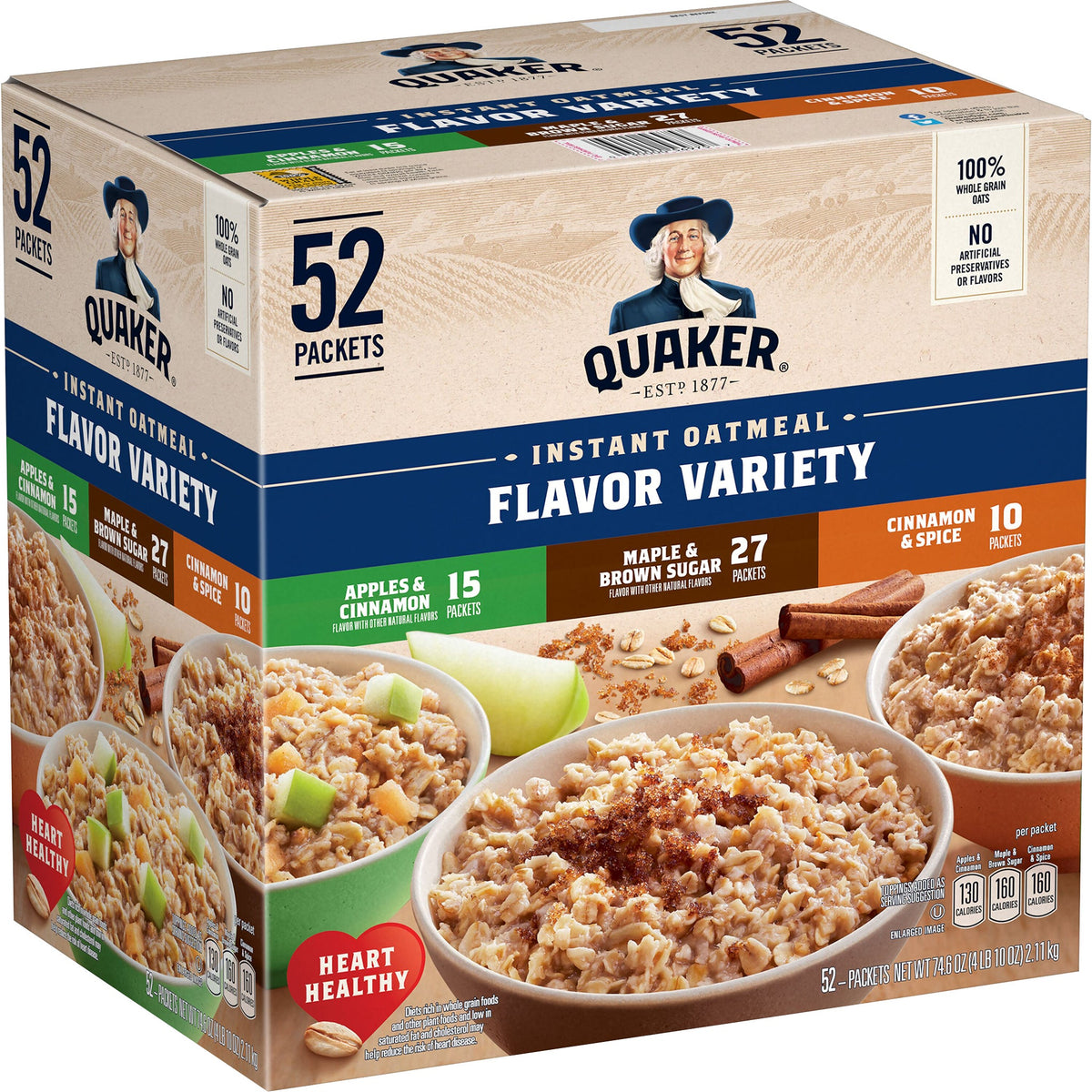 미국직구 퀘이커 Instant Oatmeal, Variety Pack, 1.51 oz, 52 ct