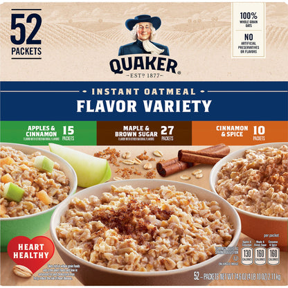 미국직구 퀘이커 Instant Oatmeal, Variety Pack, 1.51 oz, 52 ct