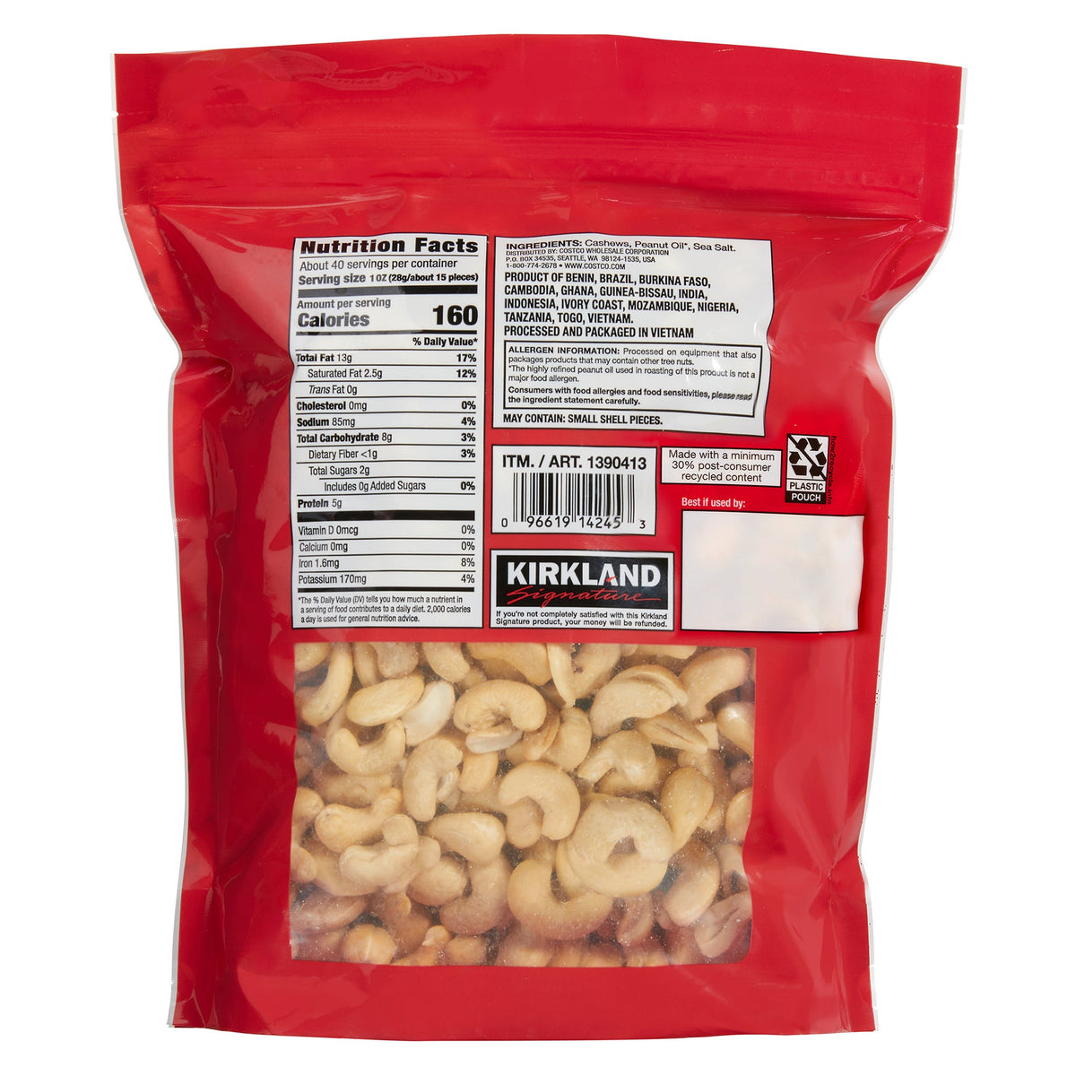 미국직구 Kirkland Signature Fancy Whole Cashews with Sea Salt, 2.5 lbs