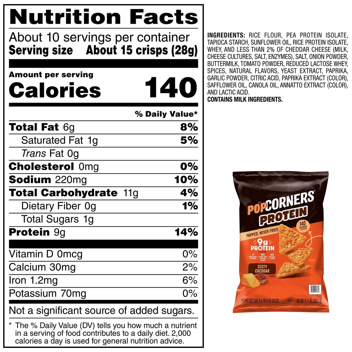 미국직구 PopCorners 269g / PopCorners 9g Protein, Popped Corn Protein Chips, Zesty Cheddar, 26 2