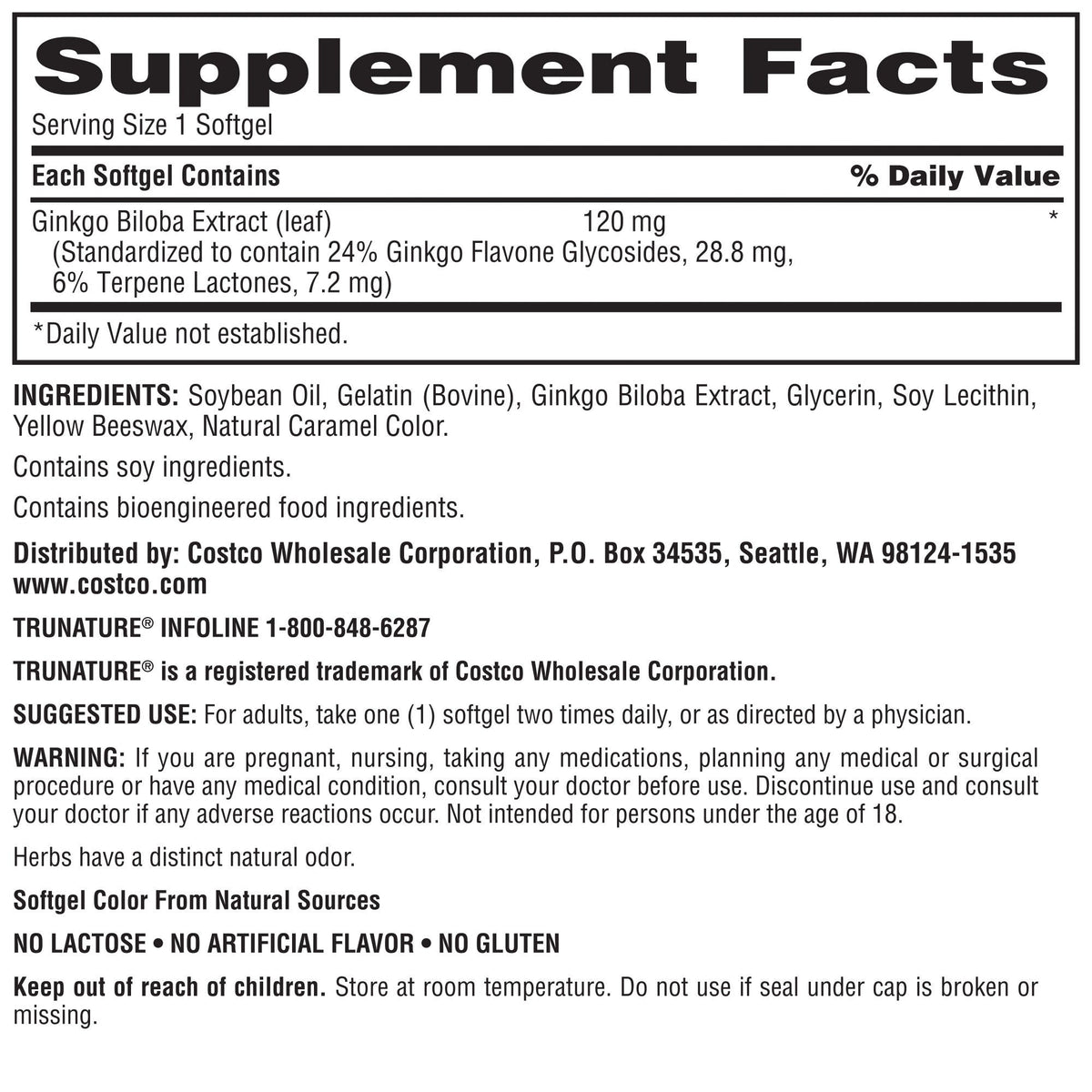 미국직구 트루네이처 영양제 Trunature Ginkgo Biloba 120mg, 340 Softgels