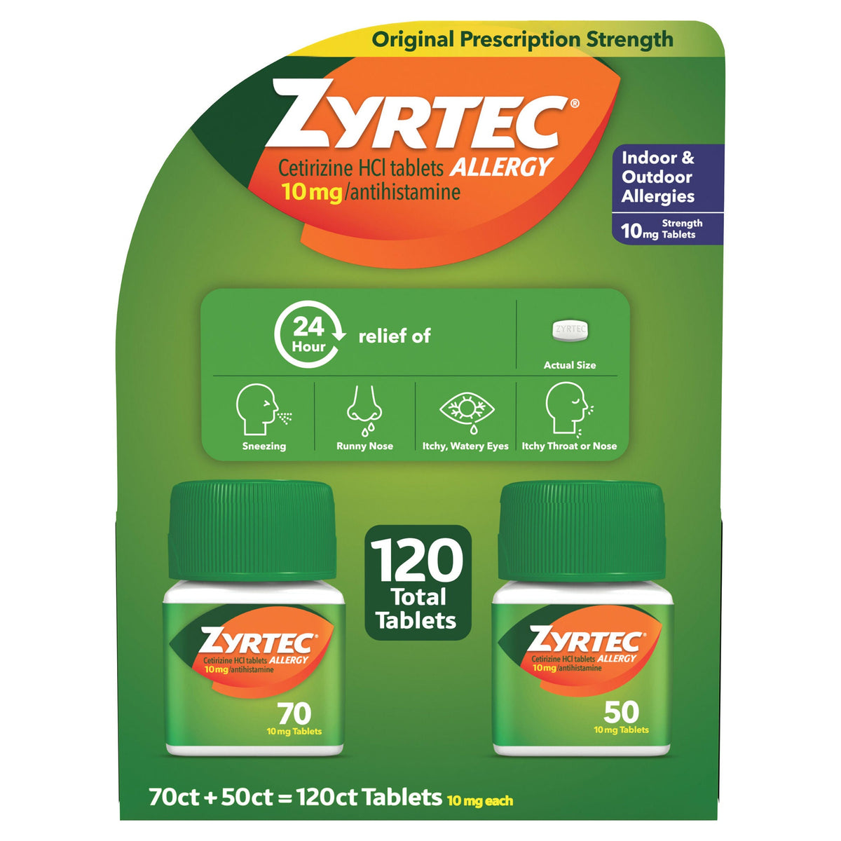 미국직구 지르텍 알레르기약 Zyrtec 24 Hour Allergy Relief Antihistamine Cetirizine HCl 10 mg, 120 Tablets