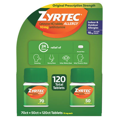 미국직구 지르텍 알레르기약 Zyrtec 24 Hour Allergy Relief Antihistamine Cetirizine HCl 10 mg, 120 Tablets
