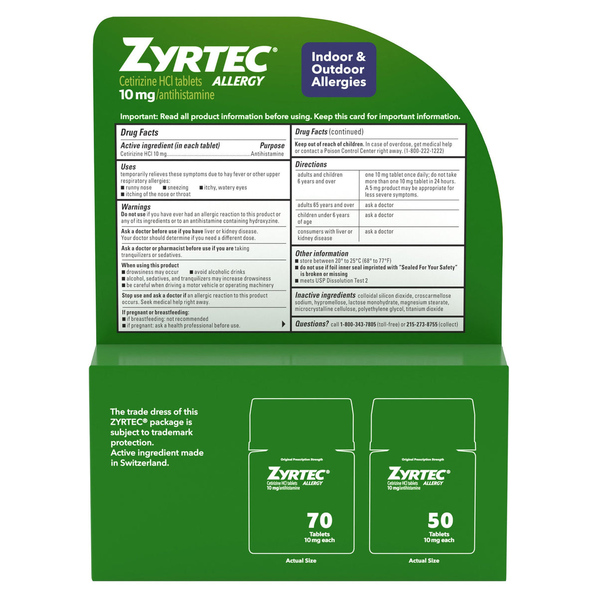 미국직구 지르텍 알레르기약 Zyrtec 24 Hour Allergy Relief Antihistamine Cetirizine HCl 10 mg, 120 Tablets