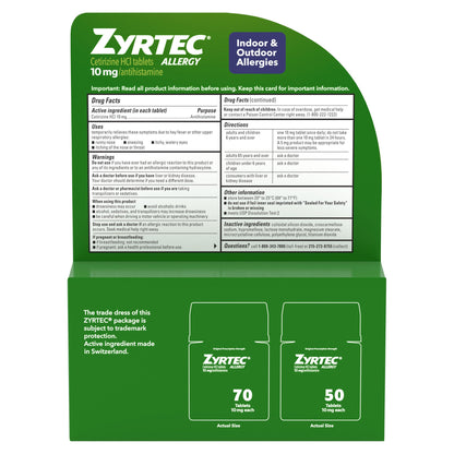 미국직구 지르텍 알레르기약 Zyrtec 24 Hour Allergy Relief Antihistamine Cetirizine HCl 10 mg, 120 Tablets
