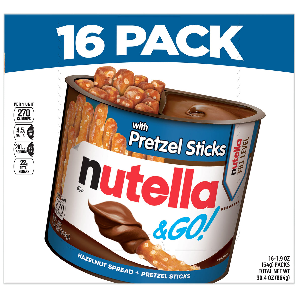 미국직구 Nutella & Go Hazelnut Spread with Pretzel Sticks, 1.9 oz, 16 ct