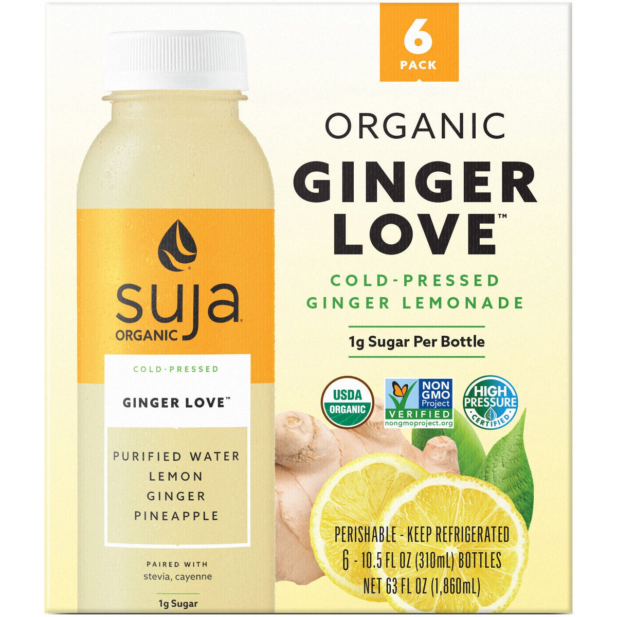 미국직구 Suja Organic Cold-Pressed Ginger Love Lemonade, 10.5 fl oz, 6 ct