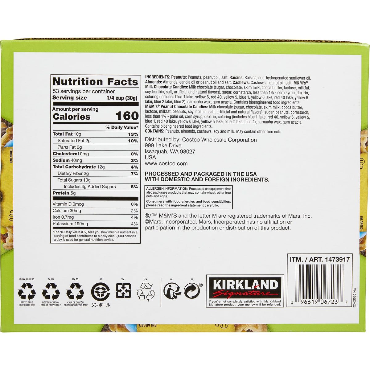 미국직구 Kirkland Signature Trail Mix Snack Packs, 2 oz, 28 ct