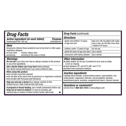 미국직구 알레그라 알레르기약 Allegra Allergy Non-Drowsy, 110 Tablets
