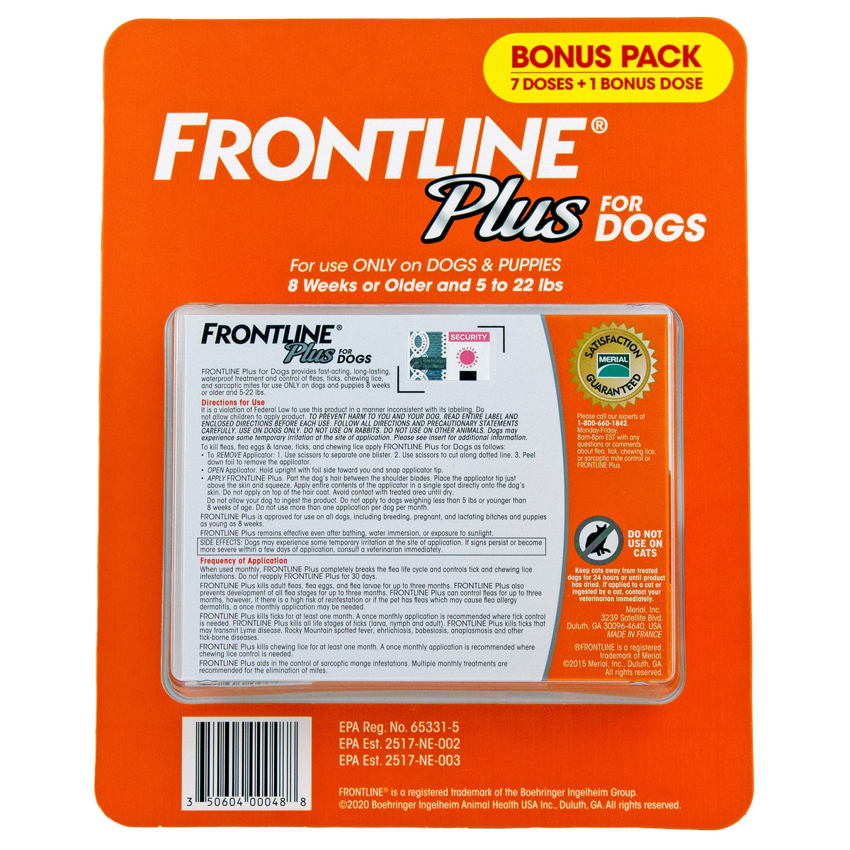 미국직구 프론트라인 반려견 해충·구충 Frontline Plus Flea and Tick Dog Treatment 5-22 lb, 7+1 Doses