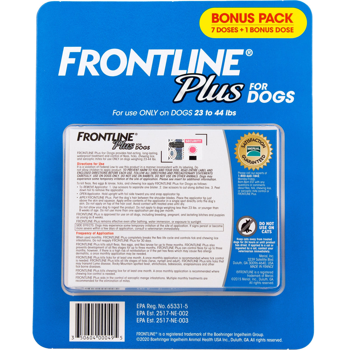 미국직구 프론트라인 반려견 해충·구충 Frontline Plus Flea and Tick Dog Treatment 23-44 lb, 7+1 Doses