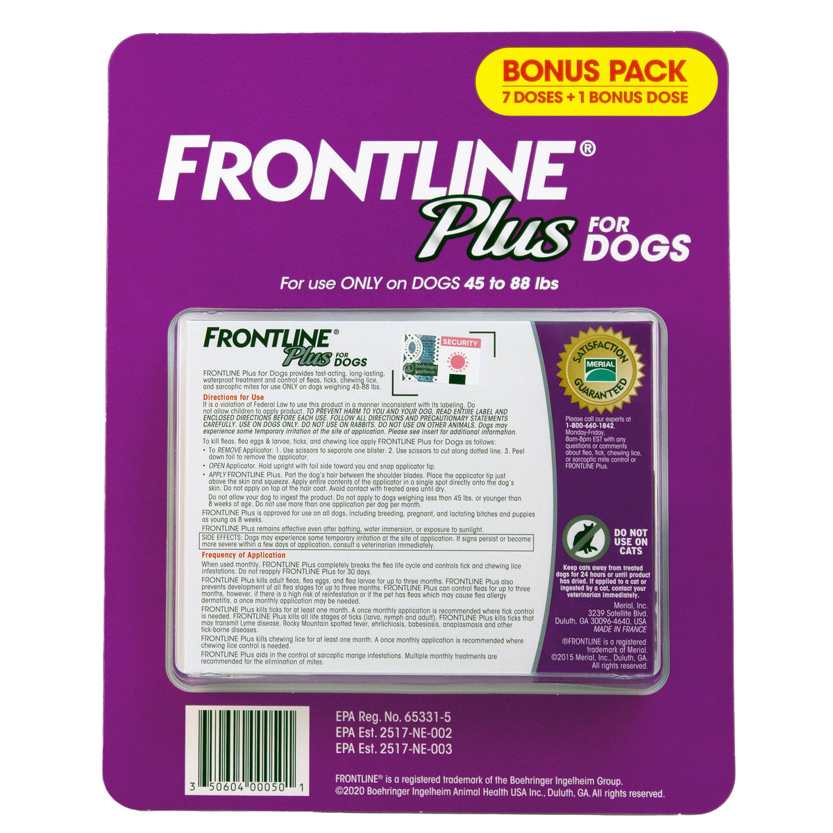 미국직구 프론트라인 반려견 해충·구충 Frontline Plus Flea and Tick Dog Treatment 45-88 lb, 7+1 Doses