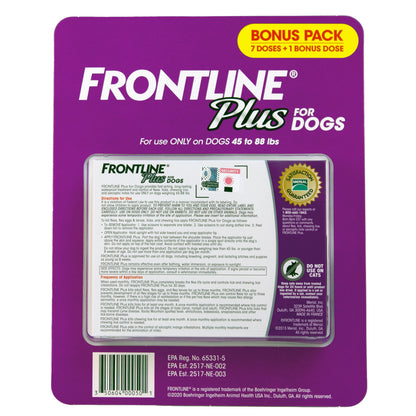 미국직구 프론트라인 반려견 해충·구충 Frontline Plus Flea and Tick Dog Treatment 45-88 lb, 7+1 Doses