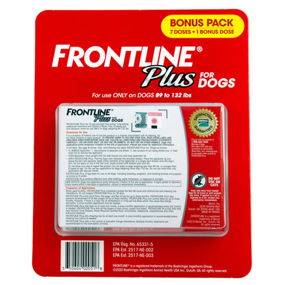 미국직구 프론트라인 반려견 해충·구충 Frontline Plus Flea and Tick Dog Treatment 89-132 lb, 7+1 Doses