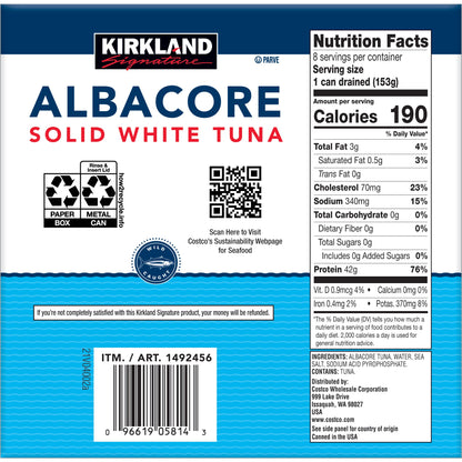 미국직구 Kirkland Signature Albacore Solid White Tuna in Water, 7 oz, 8 ct