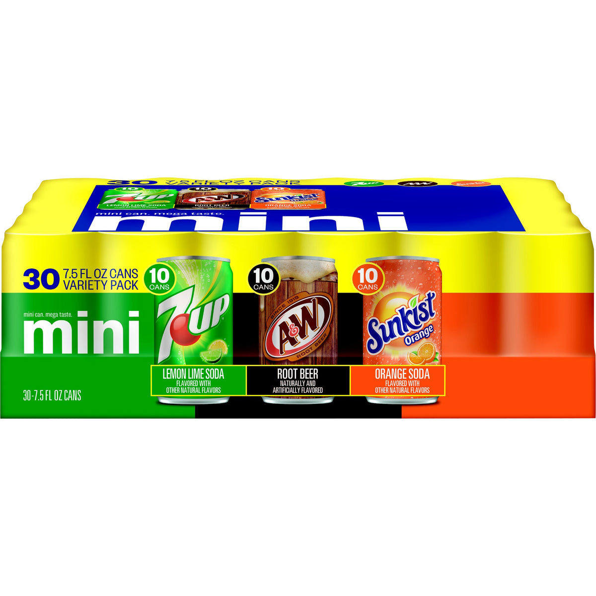 미국직구 7UP, A&W, Sunkist Mini Can Variety Pack, 7.5 fl oz, 30 ct