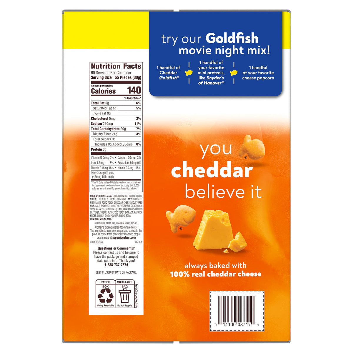 미국직구 골드피쉬 Baked Snack Crackers, Cheddar, 66 oz