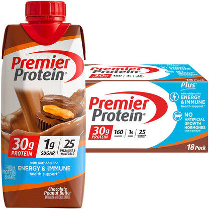 미국직구 프리미어 프로틴 단백질 쉐이크 음료 초콜릿 땅콩버터 Premier 30g Protein PLUS Energy and Immune Support Shakes, Chocolate Peanut Butter, 11 fl oz, 18-pack