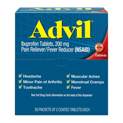 미국직구 애드빌 생활건강 Advil Ibuprofen, 200mg, 50 Packets of 2 Coated Tablets