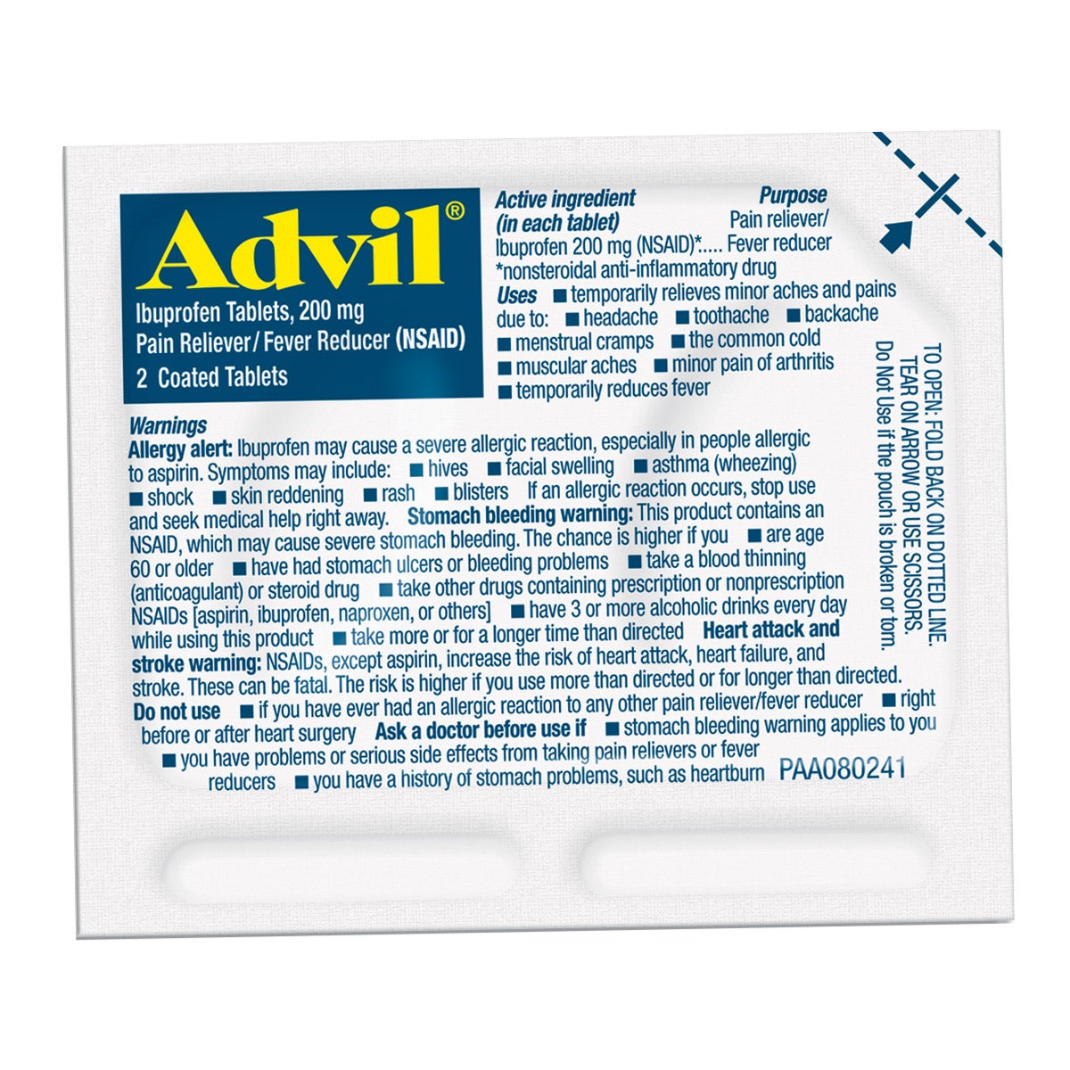 미국직구 애드빌 생활건강 Advil Ibuprofen, 200mg, 50 Packets of 2 Coated Tablets