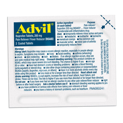 미국직구 애드빌 생활건강 Advil Ibuprofen, 200mg, 50 Packets of 2 Coated Tablets