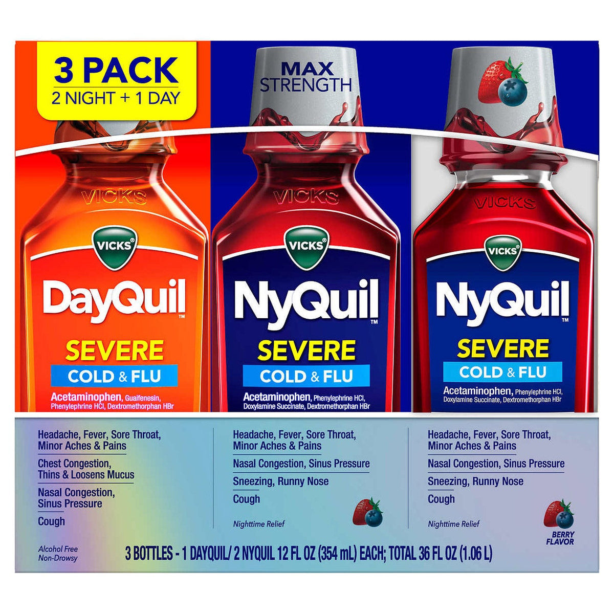 미국직구 데이퀼 감기약 Vicks Dayquil & Nyquil Severe Cold & Flu, 3 Bottles, 12 Ounces Each