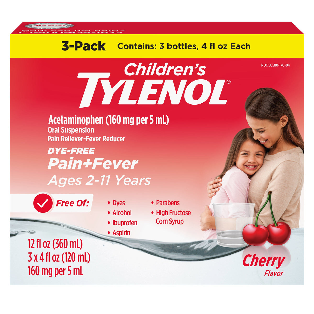 미국직구 타이레놀 상비약 Children's Tylenol Liquid Pain Relief & Fever Medicine, Dye-Free Cherry Flavor, 12 Fluid Ounces
