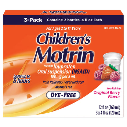 미국직구 모트린 상비약 Children's Motrin Dye-Free Berry Flavor Suspension, Fever Reducer & Pain Relief, 12 Fluid Ounces