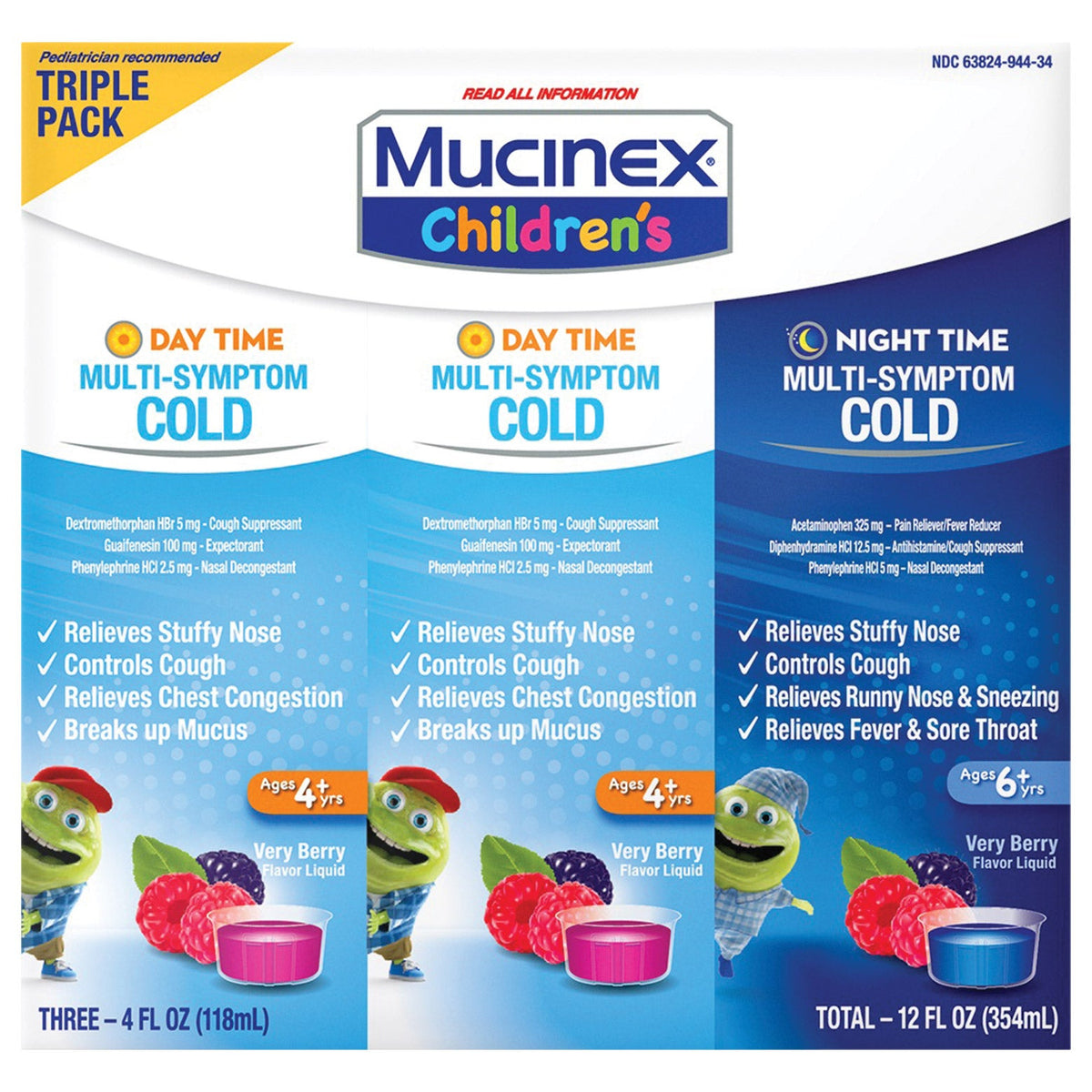 미국직구 뮤시넥스 생활건강 Mucinex Children's Multi-Symptom Day/Nighttime, 12 Ounces