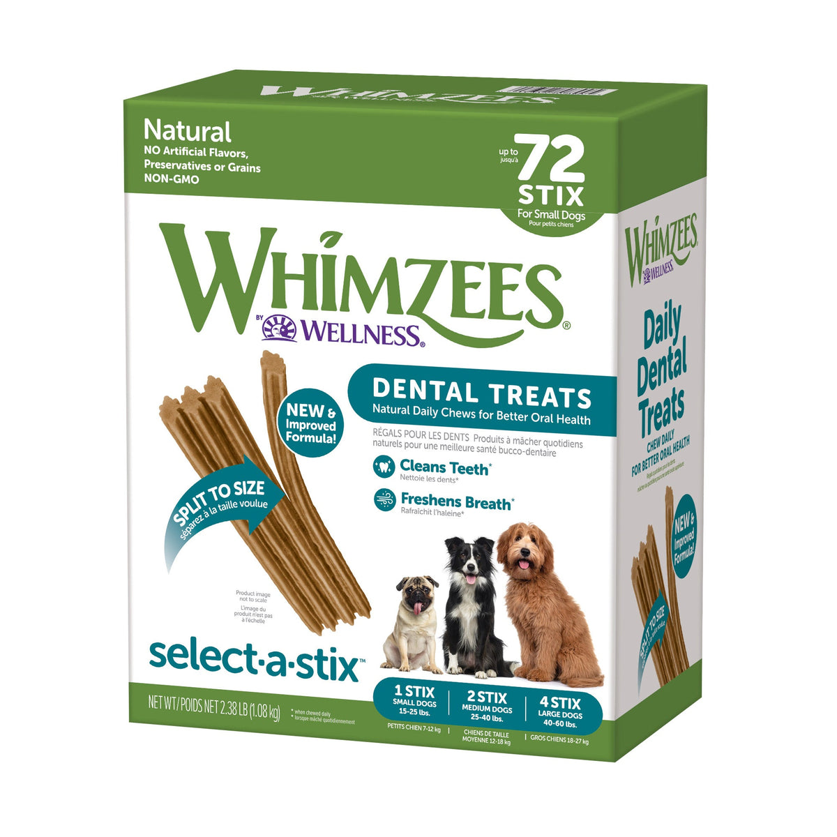 미국직구 윔지스 반려견 해충·구충 Whimzees Natural Dental Chew Stick, 72-count