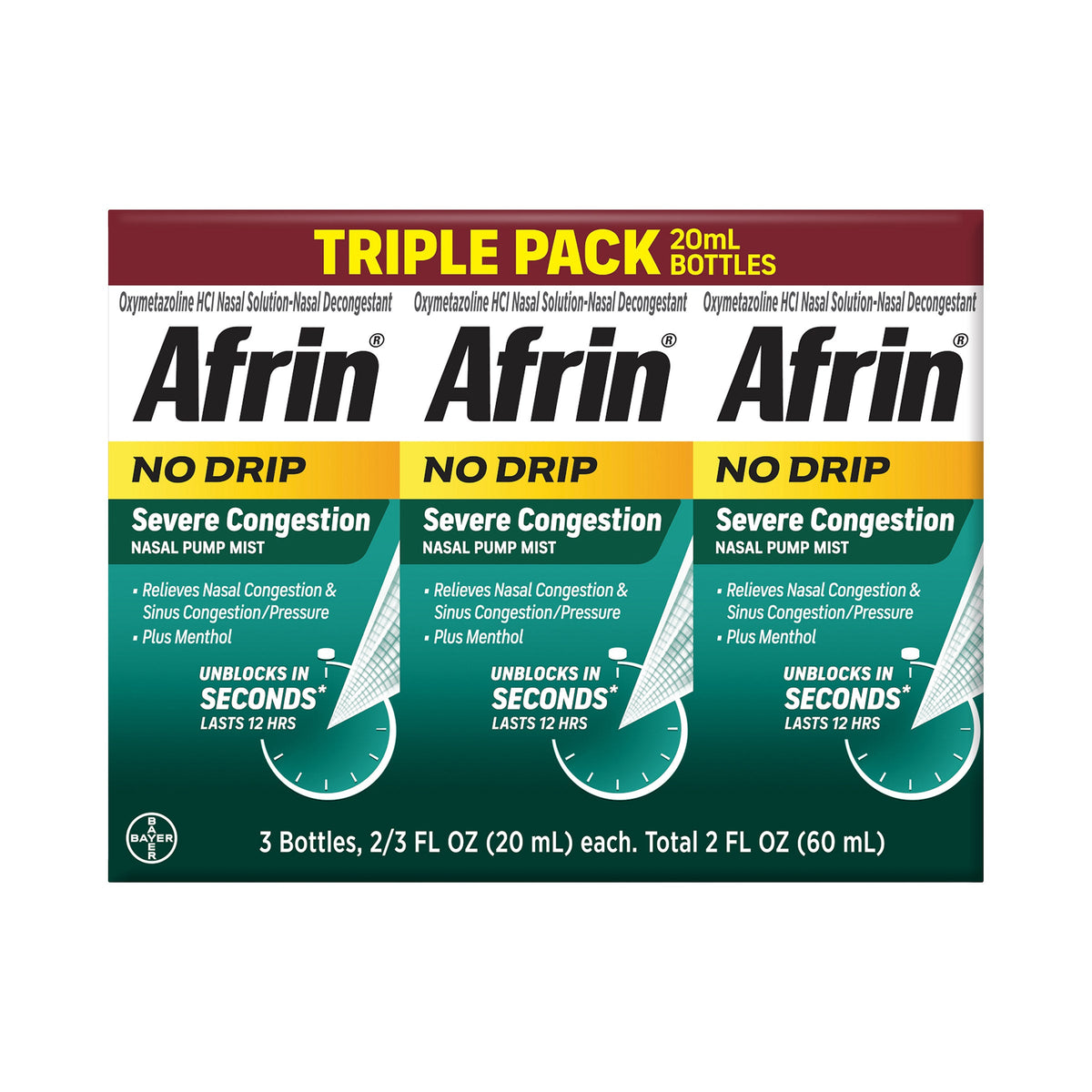 미국직구 생활건강 Afrin No Drip Severe Congestion 12 Hour Nasal Pump Mist, 60 mL
