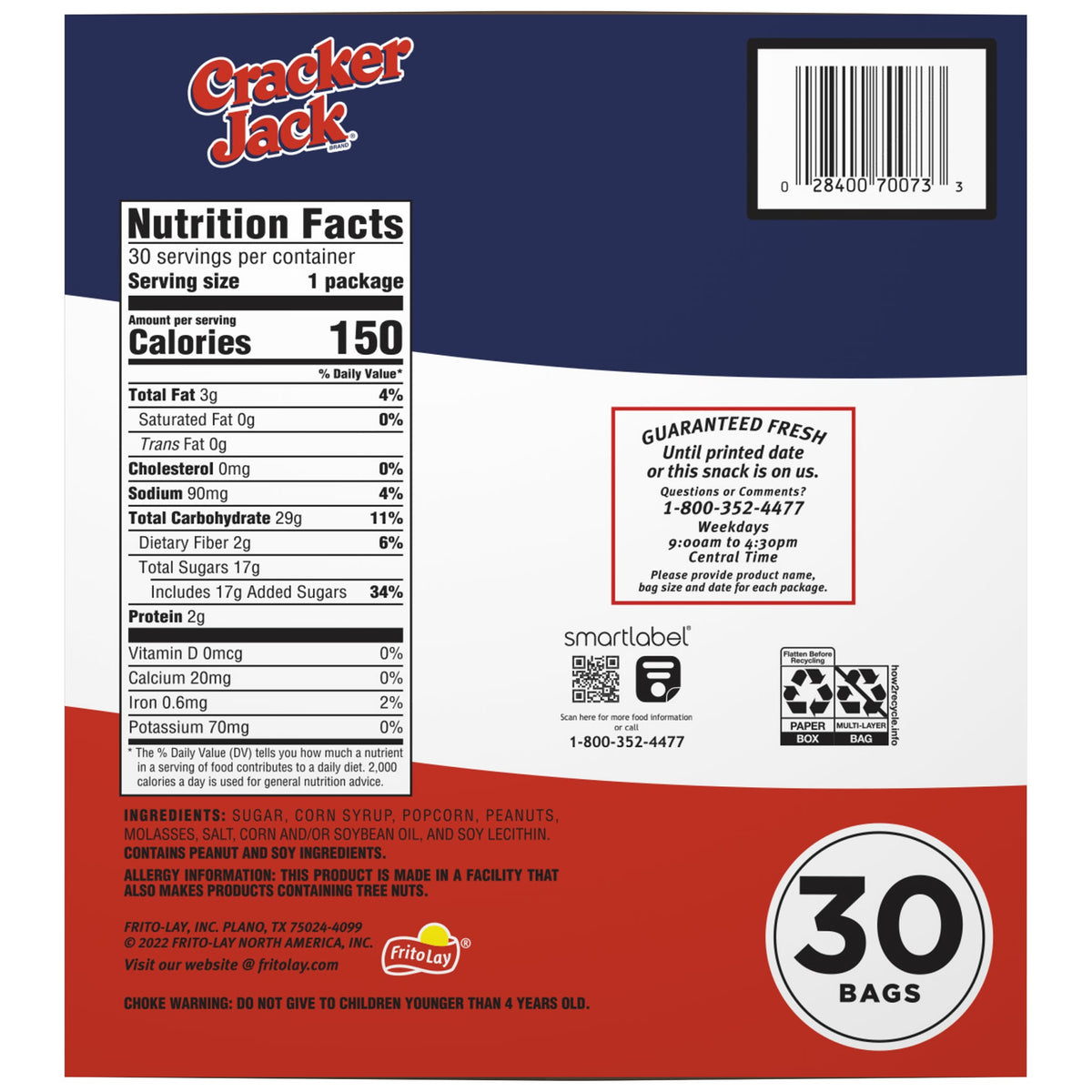 미국직구 Cracker Jack, Original Caramel Coated Popcorn and Peanuts, 1.25 oz, 30 ct
