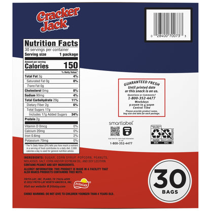 미국직구 Cracker Jack, Original Caramel Coated Popcorn and Peanuts, 1.25 oz, 30 ct